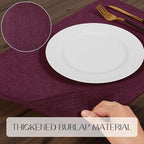 Romanstile Cloth Placemats Set of 8-12 x 18 Inch, Heat Resistant Double Layered Thickened Burlap Place Mats, Washable Linen Farmhouse Table Mats for Kitchen/Dining/Party/Outdoor, Purple