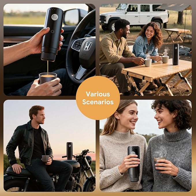 Portable 2-in-1 Coffee Maker, Portable 19 Bar Espresso Machine with Automatic Heating, Compatible with NS and Ground Coffee for Camping, Hiking Travel and Home (Black)