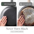 PRICUSIS Nonstick Frying Pan, 8/10/12 Inch Skillet with Stay Cool Handle, Fully Coated, Induction Compatible & Oven Safe, 100% Dishwasher Safe, PTFE & PFOA Free（8 Inch, Black Sesame）