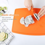 Thick Silicone Cutting Board 12.6'' x 9.1'' Juice Grooves Easy Grip Handle Dishwasher Safe-Orange