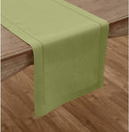 Solino Home Linen Moss Green Hemstitch Table Runner 36 Inches - 100% Pure Linen Small Table Runner 14 x 36 Inch Ideal for Dresser and Coffee Tables - Classic Hemstitch - Fall, Autumn, Halloween