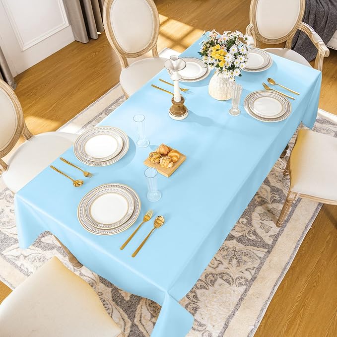 Softalker Rectangle Tablecloth, Waterproof & Stain Resistant Table Cloths Wrinkle Free Fabric Washable 210GSM Polyester Table Cover for Spring/Party/Outdoor - 90 x 156 inch,Baby Blue