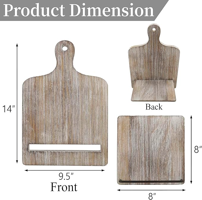 Cookbook Stand Wooden Recipe Book Holder: Recipe Book Stand for Kitchen Counter - Adjustable Cookbook Holder - Rustic Wood Cutting Board Style - Gift - Gray