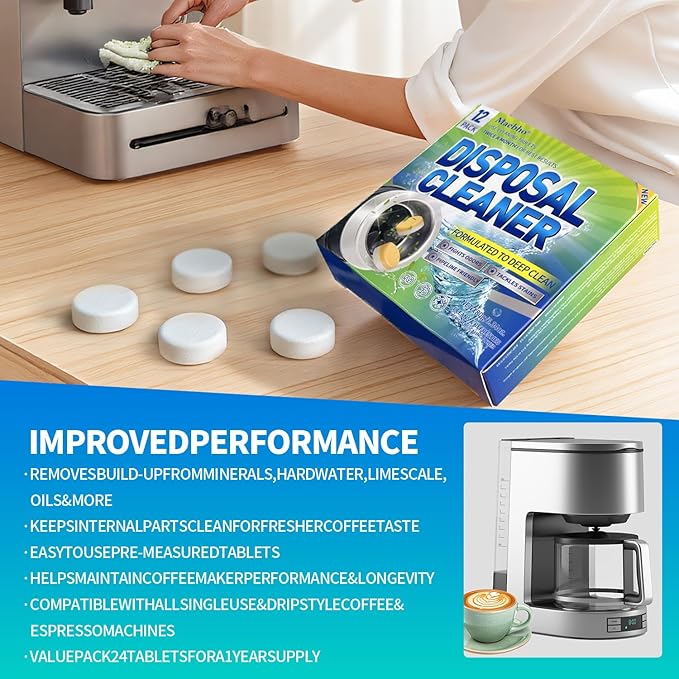 Coffee Maker Cleaner & Descaler Tablets - 24 PCS Uses for Keurig, Ninja, Breville, Delonghi, Miele, Jura and More, Coffee Machine Claening Tablets Removes Limescale -1Year Supply