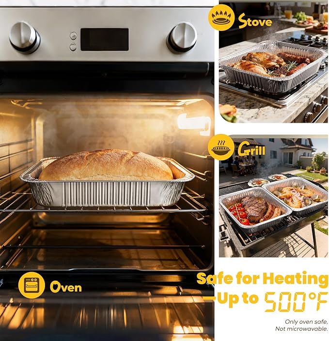 Fit Meal Prep 40 Pack 9x13 Aluminum Foil Pans - Heavy Duty Half Size Baking Pans Disposable for Roasting, Cooking, Serving, and Freezing - Tin Pan Trays for Buffet, Meal Prep, and Food Storage