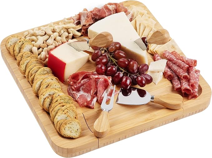 Charcuterie Board Gift Set, Bamboo Cheese Board With Cutlery, Includes Stainless Steel Serving Utensils, Cheese Platter and Serving Tray, Suitable for Wedding, Gift for Couples, and Housewarming Gifts