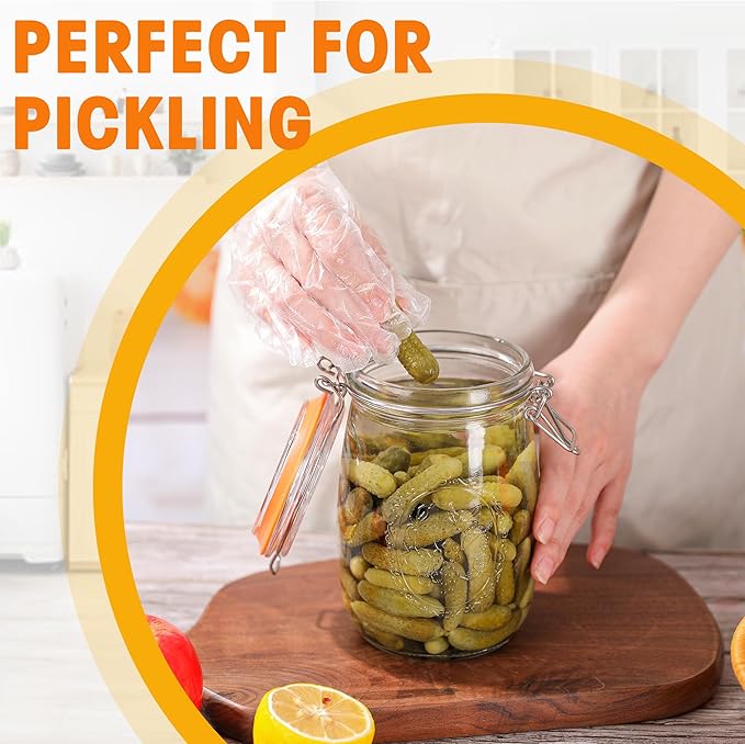 Wide Mouth Mason Jars 32 oz, 6 Pack Glass Canning Jars with Airtight Lid, Large Clear Canister Quart Jars for Pickling Flour Salad Jam Jelly Coffee Sugar Beans Kitchen Storage (6 Pack 32OZ)