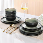 AmorArc Stoneware Dinnerware Sets,Round Reactive Glaze Plates and Bowls Set,Highly Chip and Crack Resistant | Dishwasher & Microwave Safe Dishes Set,Service for 4 (12pc)