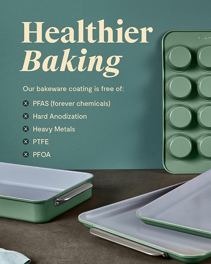 Caraway Nonstick Ceramic Bakeware Set (5 Pieces) - Baking Sheets, Assorted Baking Pans, & Storage - Aluminized Steel Body - Non Toxic, PTFE & PFOA Free - Navy