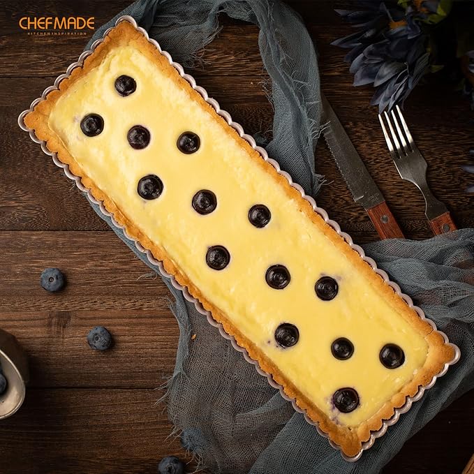 CHEFMADE Rectangle Tart Pan, 5x14-Inch with Removable Loose Bottom Non-Stick Oblong Quiche Bakeware for Oven Baking (Champagne Gold)