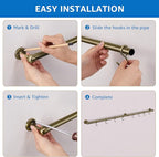 ROTHLEY Hanging Pot Rack Hanger: 39.4 Inch Stainless Steel Pot and Pan Hanger Pot Rack Wall Mounted Hanging Pots and Pans Rack Pot Hangers for Kitchen Wall Kitchen Rail with Hooks (Antique Brass)