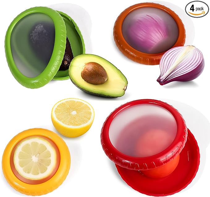 Fruit Storage Containers for Fridge | Fruit Vegetable Storage & Produce Storage | Space-Saving Produce Containers for Fridge (Yellow/Red/Green/Orange)