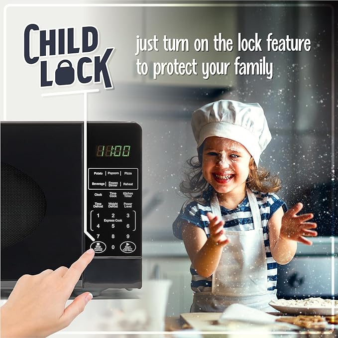 Nostalgia Modern Retro Countertop Microwave Oven - 700-Watt - 0.7 cu ft - 12 Pre-Programmed Cooking Settings - Digital Clock - Kitchen Appliances - Black