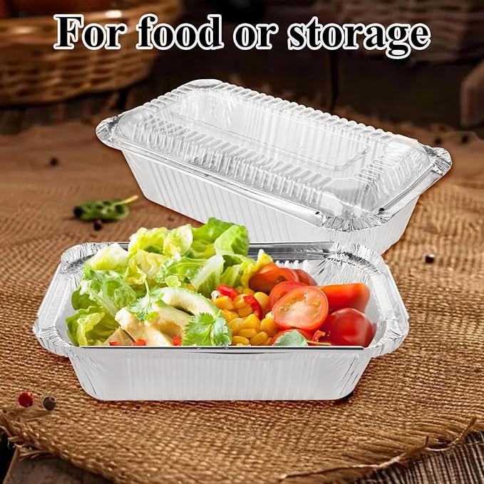 STARVAST 125 PCS Aluminum Pans 7.9 x 4.3 inch Disposable Loaf Pans With Clear Lids, 1.5lb Food Storage Containers Tin Pan for Individual Bread, Cake, Street Treats
