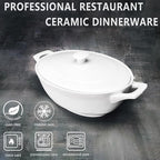 9" x 6.5" Oval Casserole Dish with Lids,1.9 Quart French White Ceramic Serving Soup Tureens, Baking Dish with Handle 12.1 IN, for Casseroles, Lasagna Cookware Set, Microwave, Oven Safe