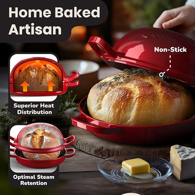 Damai Enameled Cast Iron Bread Oven with Lid, 4.5QT Dutch Oven for Sourdough Baking, Round Cast Iron Pot with Handles for Homemade Bread, Gift-Ready Packaging for Bakers