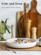 YHOSSEUN 9.75" Pasta Bowls Set of 4, 50 OZ Large Salad Serving Bowls Pasta Plates, White Soup Bowl for Kitchen Meal Prep, Ceramic Shallow Dishes, Clover Stripe