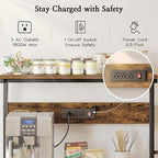 SUPERJARE Bakers Rack with Power Outlets, Microwave Stand, 31.5 X 16.5 Inch Larger Desktop, Kitchen Storage Rack with Adjustable Middle Shelf, 6 S-Shaped Hooks, Coffee Bar Stand, Rustic Brown