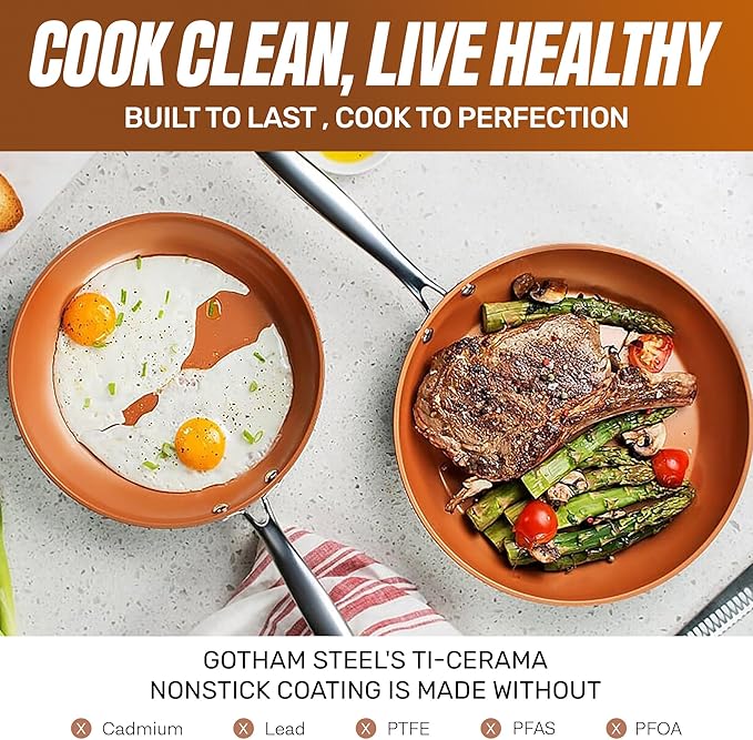 GOTHAM STEEL 15 Pc Ceramic Cookware Set, Ceramic Pots and Pans Set Non Stick with Cooking Utensils and Steamer, Non Toxic PFOA PFOS Free, Premium Stay Cool Handles, Oven & Dishwasher Safe