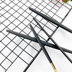 JASHII Flatware Serving Set 24 Piece, Stainless Steel Silverware Set, Titanium Black Gold Cutlery Set, Modern Elegant Tableware Set for Party, Christmas, Dinner (Black Gold)