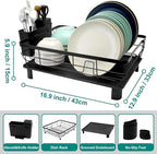Dish Drying Rack for Kitchen Counter,Space-Saving Dish Rack with Drainboard,Rustproof Countertop Dish Drainer with Utensil Holder for Sink,Black