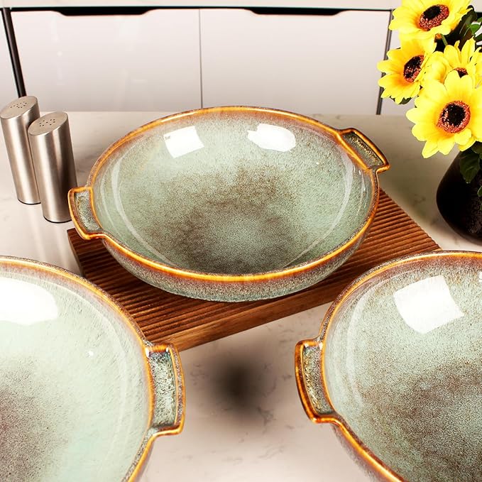 Round Casserole Dish, 2.5 Qt Ceramic Au gratin Baking Dish, Baking Pan with Handles or for mixing, salad, pasta bowl, Best gift for those who love baking, Microwave, Oven safe