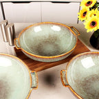 Round Casserole Dish Set of 2, 30 oz Ceramic Au gratin Baking Dish, Baking Pan with Handles or for mixing, salad, pasta bowl, Best gift for those who love baking, Microwave, Oven safe