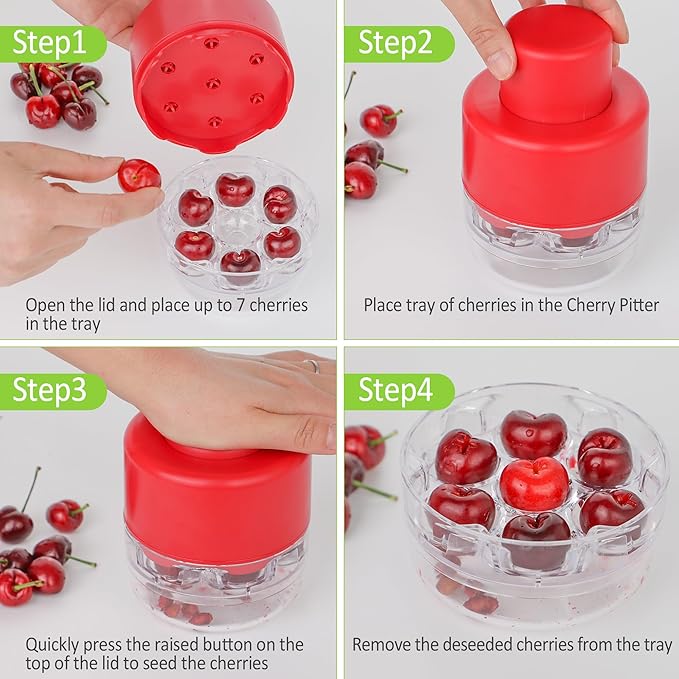 Cherry Pitter Tool, 7 Holes Multi Cherry Pitter Tool Pit Remover, 7-in-1 Cherry Seed Remover Quick, Portable Cherry Pitters Tool, Heavy-Duty Metal Cherry Core Pitter for Cherries Jam