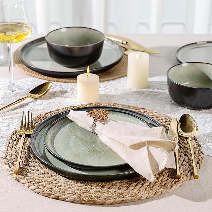 AmorArc Stoneware Dinnerware Sets,Round Reactive Glaze Plates and Bowls Set,Highly Chip and Crack Resistant | Dishwasher & Microwave Safe Dishes Set,Service for 4 (12pc)