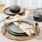 AmorArc Stoneware Dinnerware Sets,Round Reactive Glaze Plates and Bowls Set,Highly Chip and Crack Resistant | Dishwasher & Microwave Safe Dishes Set,Service for 4 (12pc)