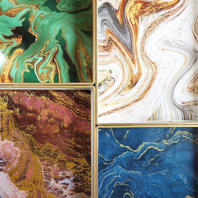 Turquoise Marbling Decorative Tray with Handles, Morden Plastic Rectangular Serving Tray for Coffee Table Bathroom, Ottoman, Home Decor, 15.7"* 10.2"* 1.38"