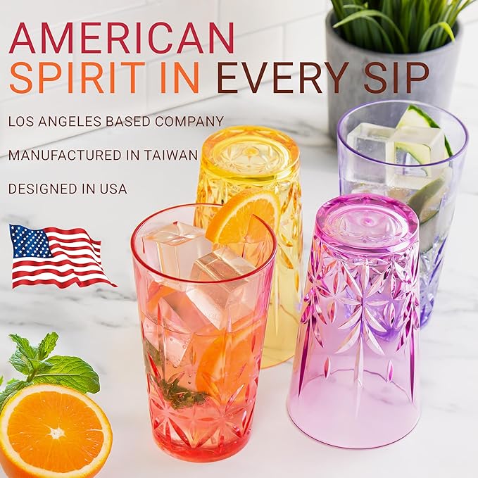 Royal Plastic Drinking Tumbler, Premium Quality Water Glasses, Dishwasher-Safe BPA-Free Durable Mixed Colors Assorted Stackable Cups, 18 oz Set of 12