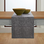 Solino Home Linen Table Runner 132 Inches Long - Athena, 100% Pure Linen Chambray Black 14 x 132 Inch Table Runner for Dining, Summer, Halloween