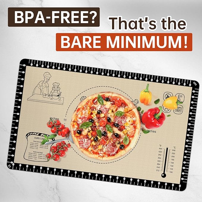 Extra Thick Silicone Baking Mat with 10 Easy Recipes,Silicone Mat for Baking, Non Stick Pastry Mat for Dough Rolling, Macaron, Cookie, bread, Pizza, Fondant/Pie Crust, Oven& Dishwasher Safe