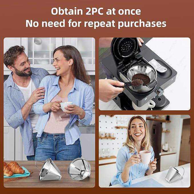 Reusable Cone Coffee Filters 4，304 Stainless Steel Permanent Coffee Filter，Permanent Filter for Ninja Coffee Maker, 2Pcs Permanent Cone Filter 4