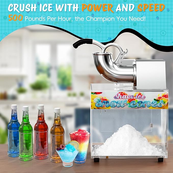 48L Snow Cone Machine, 500LB/H Commercial Shaved Ice Machine for Snow Cones, 300W Electric Fluffy Snow Cone Maker for Party, Suitable for Party Activities, Family Gatherings, Sale