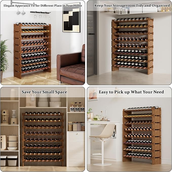 Bambloom Wine Rack Freestanding Floor, Stackable Wine Bottle Storage, Wooden Free Standing Wine Stand Organizer for Kitchen,Cellar. 36 Bottles Wine Holder Display Shelves for Champagne (Walnut)