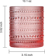 Hobnail Tumbler Drinking Glasses Set | Set of 5 | Vintage Sunset Colored Beaded Hobnails 10 OZ Muted Bubble Whiskey Glassware, Old-Fashioned, Embossed Design Glass Water Wine, Cocktail Glass Set Gift