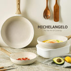 MICHELANGELO Granite Frying Pans, 8 Inch, 9.5 Inch and 11 Inch Nonstick Frying Pan Set with Anti-Scald Handle, White