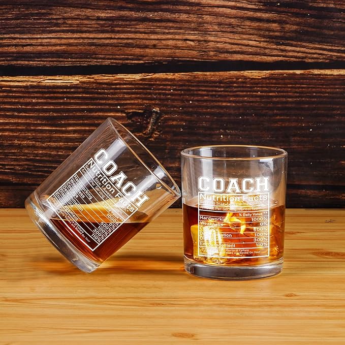 Futtumy Coach Nutrition Facts Whiskey Glass, Coach Gifts for Men, Basketball Coach Gifts, Baseball Coaches Gift, Best Coaches Gift for Soccer Softball Volleyball for Graduation Competition Christmas