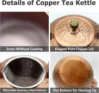 50.7oz Elegant Chinese Style Copper Tea Kettle For Stovetop, Non-Coating Pure Copper Teapot with Stainless Steel Infuser For Loose Tea, Large and Solid Tea Pot(1500ml)