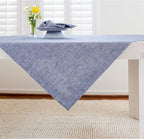 Solino Home Linen Cloth Tablecloth 52 x 52 Inch - 100% Pure Linen Chambray Indigo Square Tablecloth - Athena, Machine Washable Table Throw for Summer