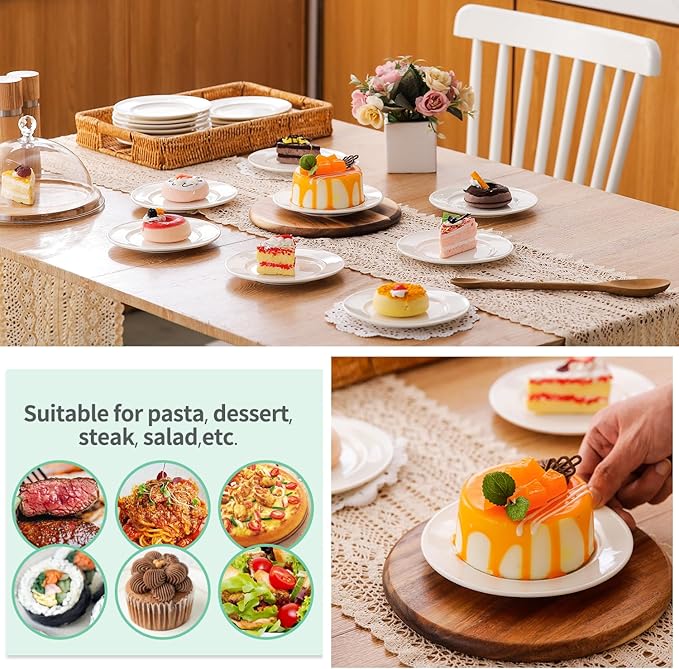 OMAYKEY 6 Inch Ceramic Dessert Plates Set of 18, Small Salad Plates, Porcelain Round Shaped Dinner Plates, Appetizer Plates for Cake Waffles Snacks Side Dish, Oven Microwave Dishwasher Safe, White