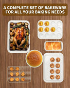 Nonstick Baking Pans Set, 19 PCS Stackable Bakeware Sets, Oven Pan Set Includes Baking Tray, Cookie Sheet, Cake Pans, Loaf Pan, Muffin Pan, Silicone Cups