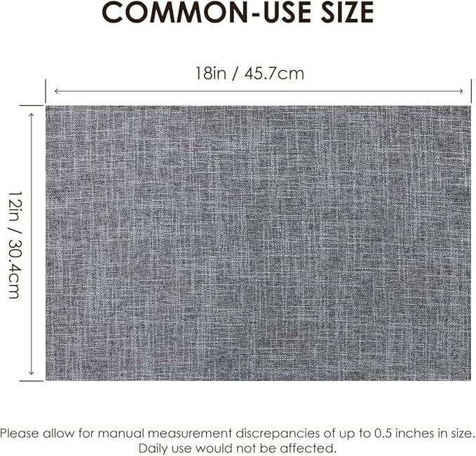 Placemats Set of 6, Bilayer Thickened Linen Place Mats Heat Resistant Machine Washable Wrinkle Free Carefully Selected Polyester Mats for Kitchen/Dining/Coffee Table (Light Grey)