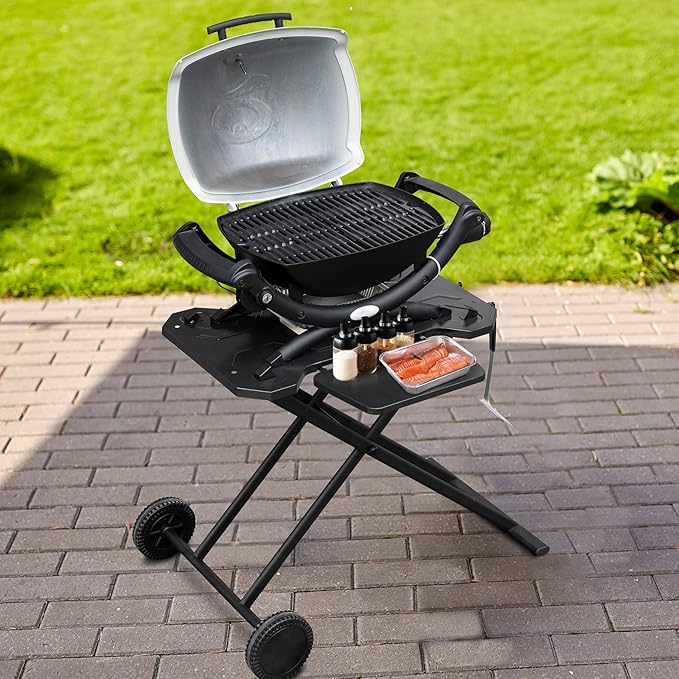 Stanbroil Portable Grill Cart for Weber Q Series Gas Grills, Upgrade Heavy-Duty Grill Stand for Weber Q1000, Q1200, Q1400, Q2000, Q2200, Q2400 with Fold Shelf & Hooks, Comes in One Piece