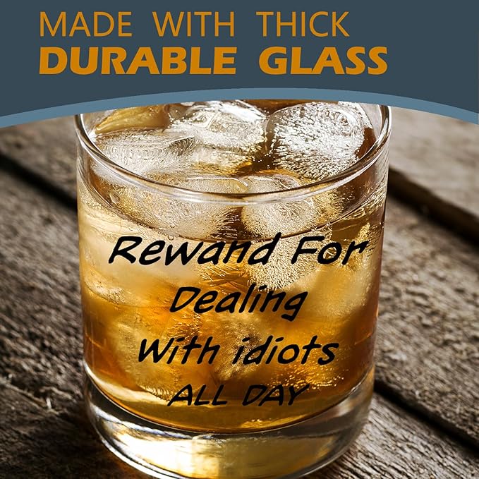 kunlisa Funny Sarcastic Gifts for Coworkers Whiskey Glasses, Office Humor Gifts, Funny 10 oz Drinking Rocks Glasses for Women Men Whisky Cocktail Scotch Bourbon Liquor