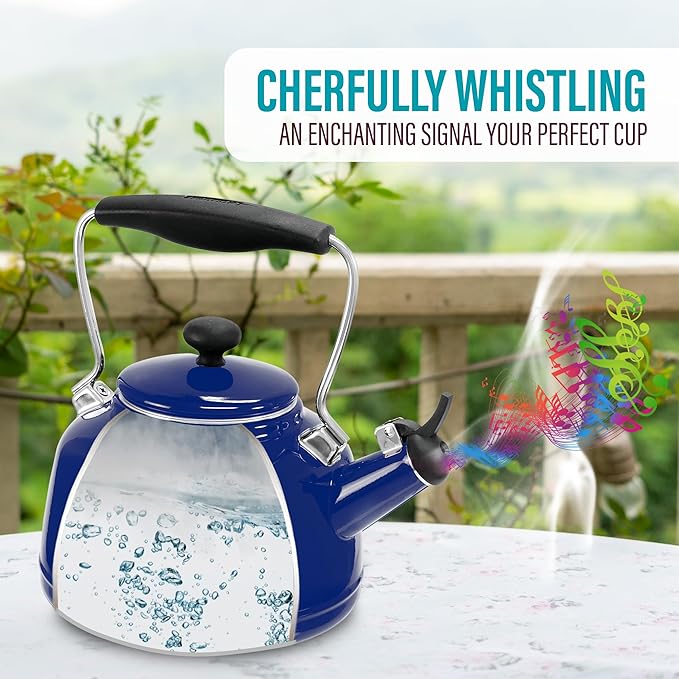 Chantal Tea Kettle, 1.7 QT, Vintage Series, Premium Enamel on Carbon Steel, Whistling, Even Heating & Quick Boil (Cobalt Blue)