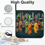 Colourful Various Herbs Pot Holders Set of 2 Heat Resistant & Non Slip Potholders, Spices for Cooking Oven Hot Pads for Kitchen Cooking Baking Barbecue