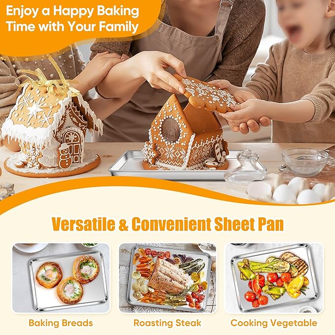 Homikit 1 Pack Baking Sheet, 9 x 7 Inches Stainless Steel Cookie Tray for Baking Cooking Toasting, Mini Metal Toaster Oven Baking Pan Non Stick, Rustproof & Mirror Finish, Dishwasher Safe